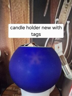 Blue Glass Sphere Candle Holder - Unbranded